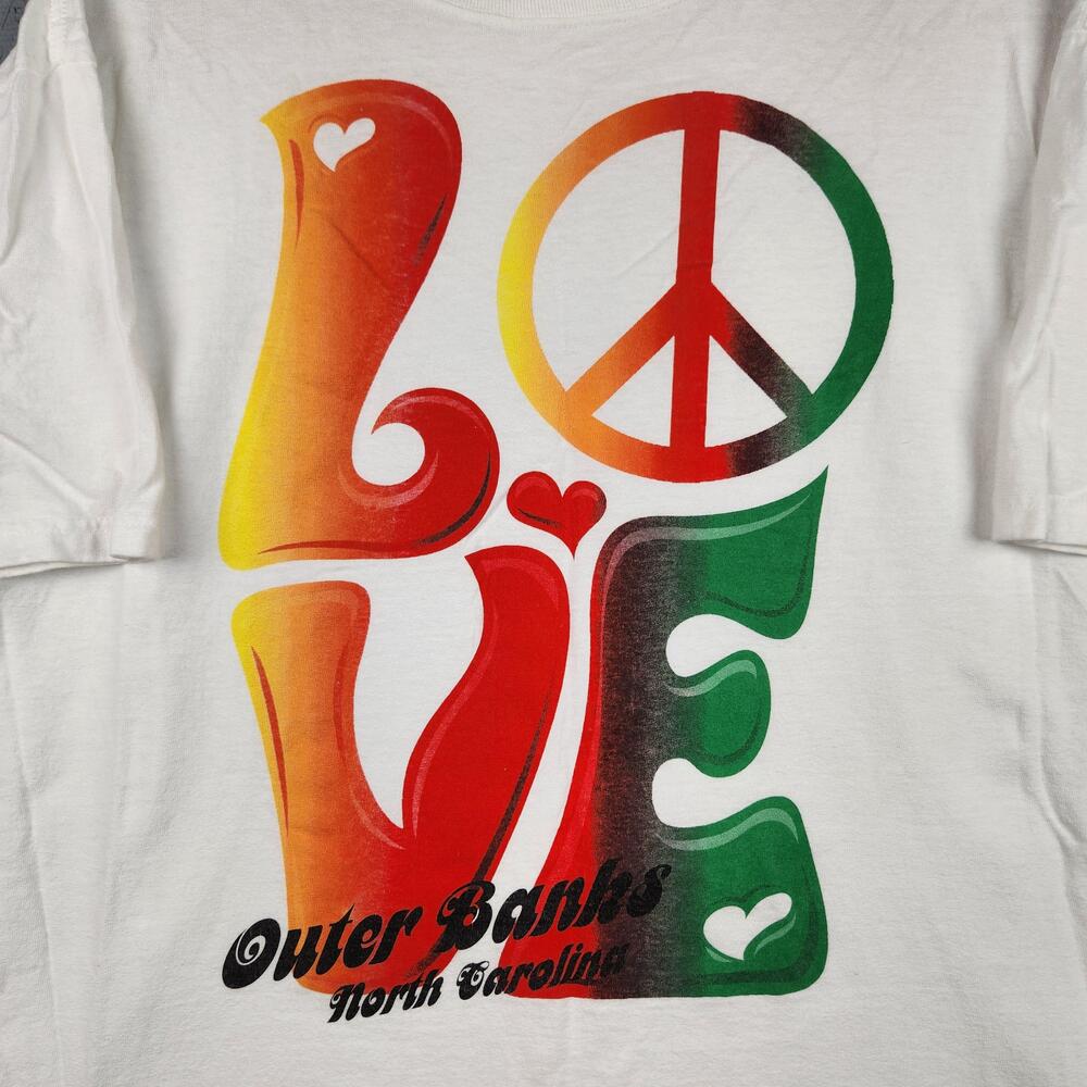 Outer Banks North Carolina Shirt Mens XL White Love Peace Graphic Boho Hippie